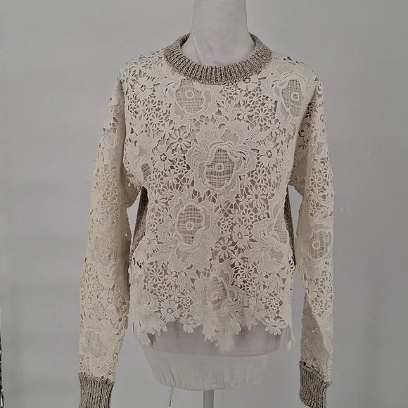 SEE BY CHLOE Women’s Lace Pullover Sweater Milk Color Size Medium - Picture 4 of 13